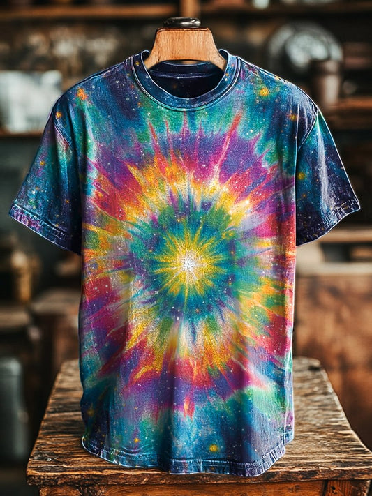 Unisex Vintage Abstract Star Swirl Print Casual Loose Tee