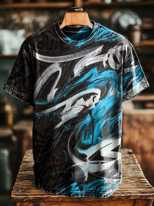 Unisex Vintage Abstract Line Graffiti Art Print Casual Loose Tee