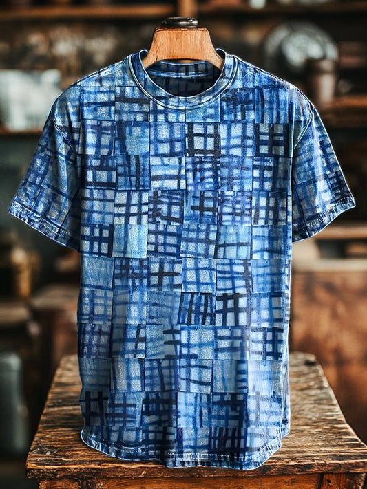Unisex Vintage Abstract Line Geometric Print  Loose Tee