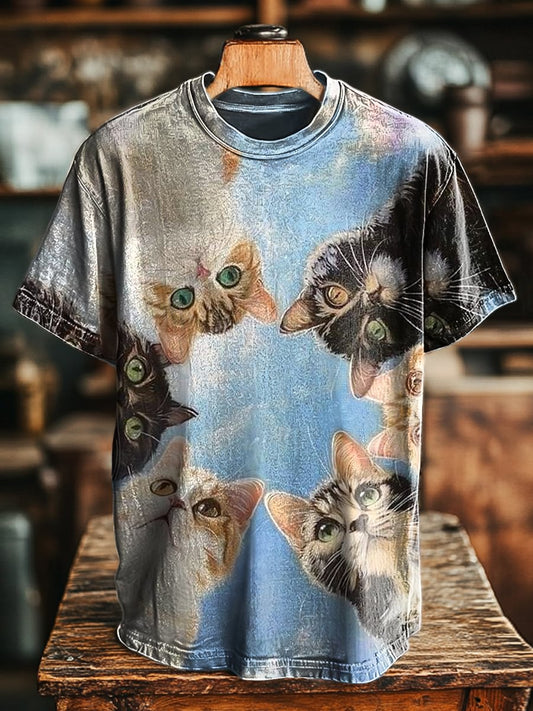 Unisex Fun Cat Print Casual Loose Tee
