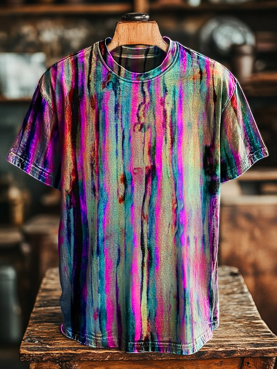 Unisex Vintage Psychedelic Stripe Print Casual Loose Tee