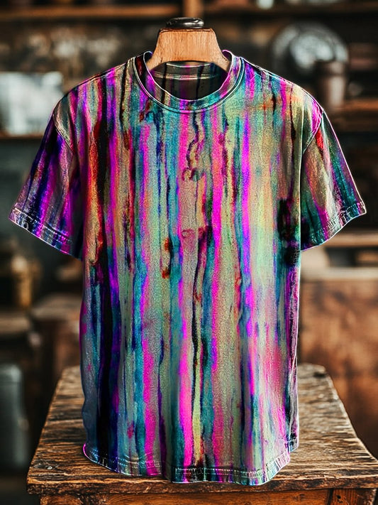 Unisex Vintage Psychedelic Stripe Print Casual Loose Tee