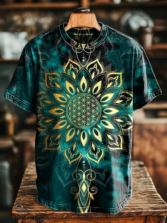 Unisex Vintage Mandala Halo Print Casual Loose  Tee