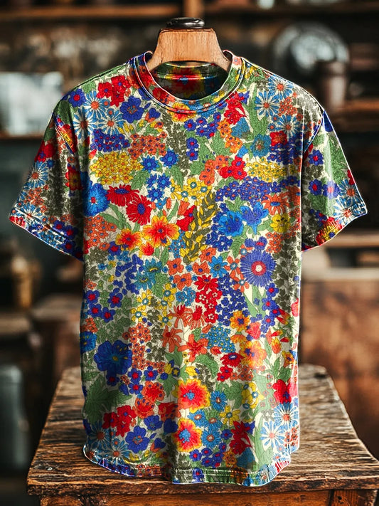 Unisex Vintage Hawaiian Floral Art Print  Tee