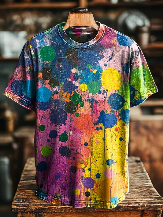 Unisex Vintage Color Graffiti Print Casual Loose Tee