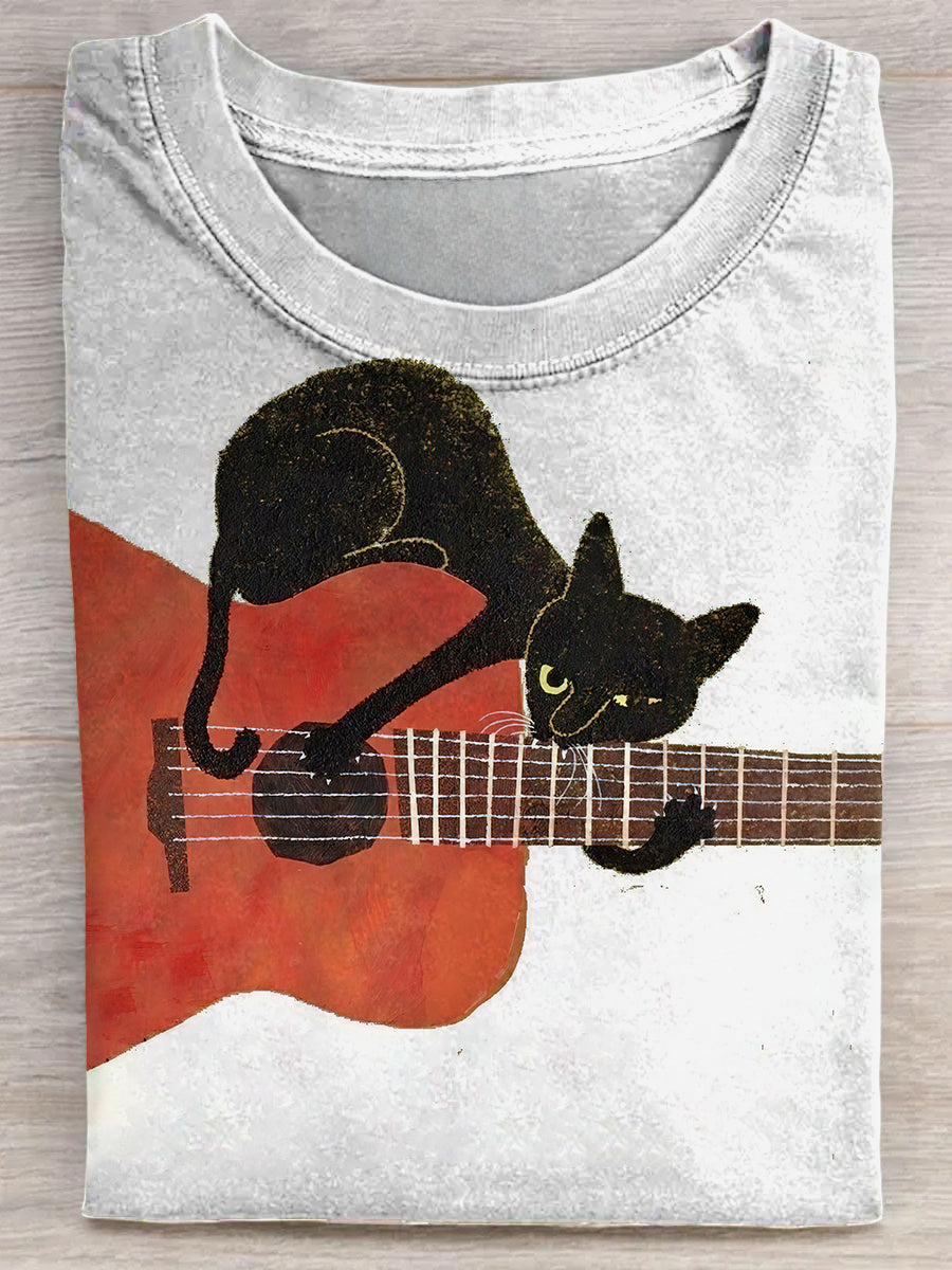 Cat Playing Guitar Unisex Tee