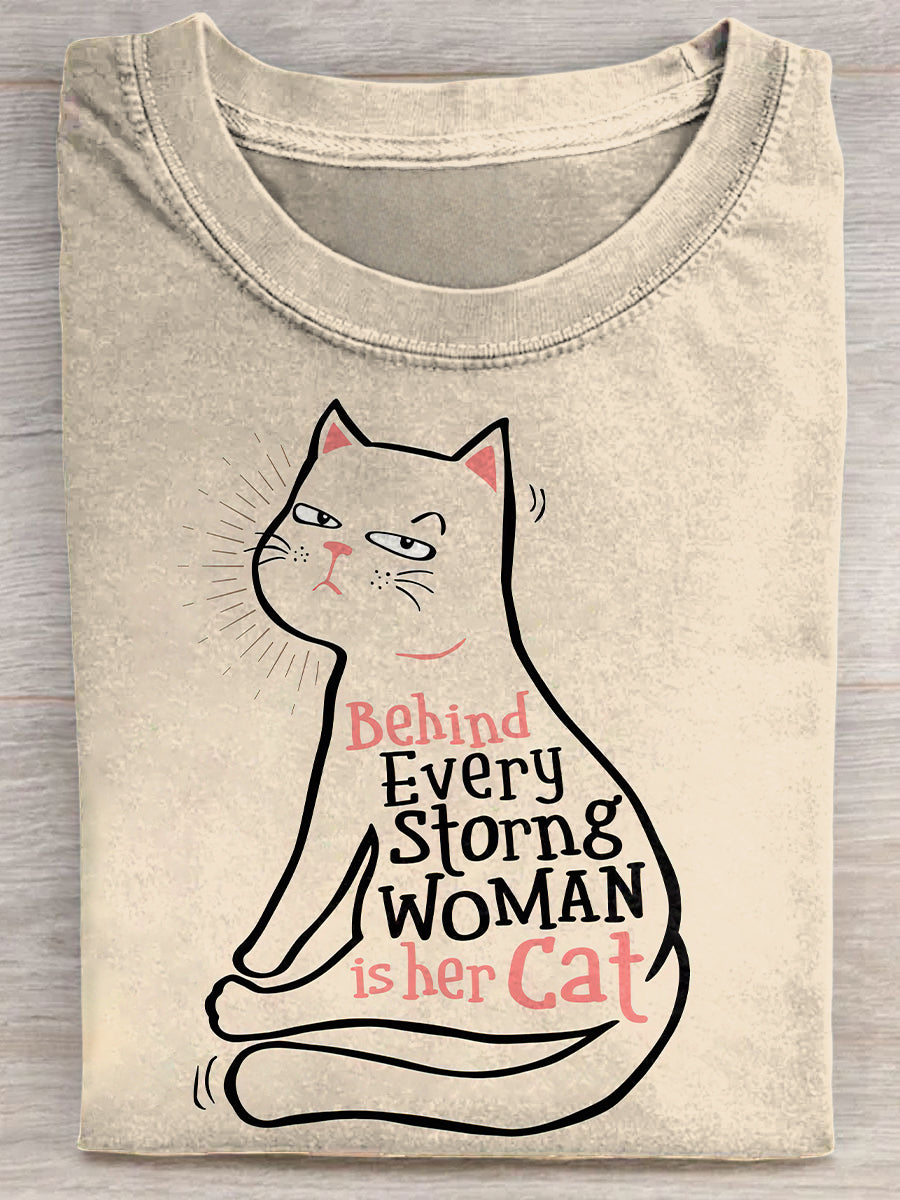 Behind Every Strong Woman Is Her Cat Unisex Tee