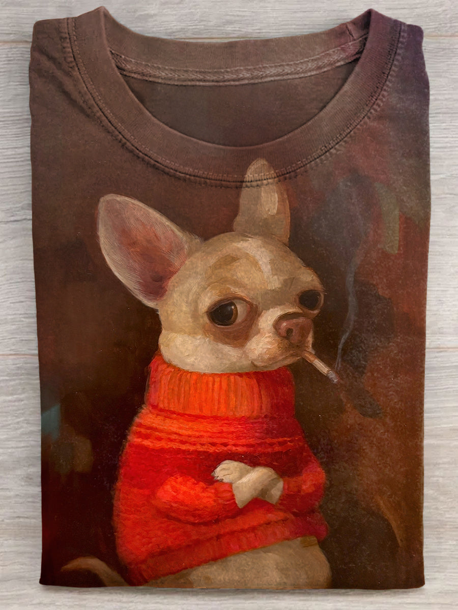 Smoking Chihuahua Art Print Unisex Tee