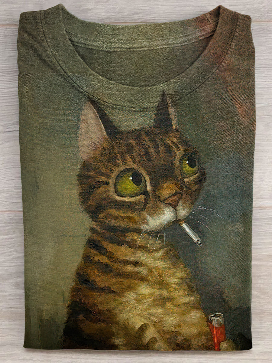 Smoking Cat Art Print Unisex Tee