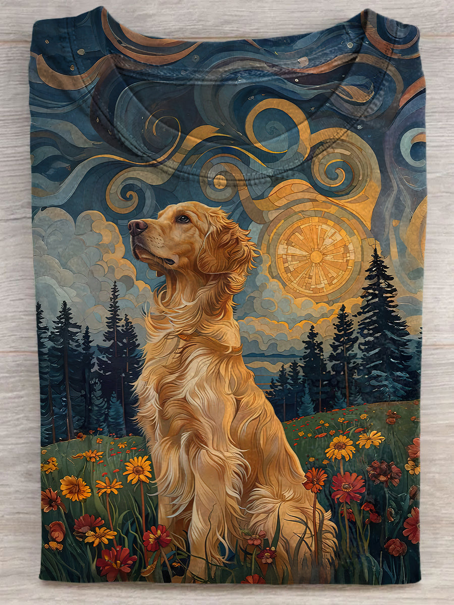 Golden Retriever And Sunset Unisex Tee