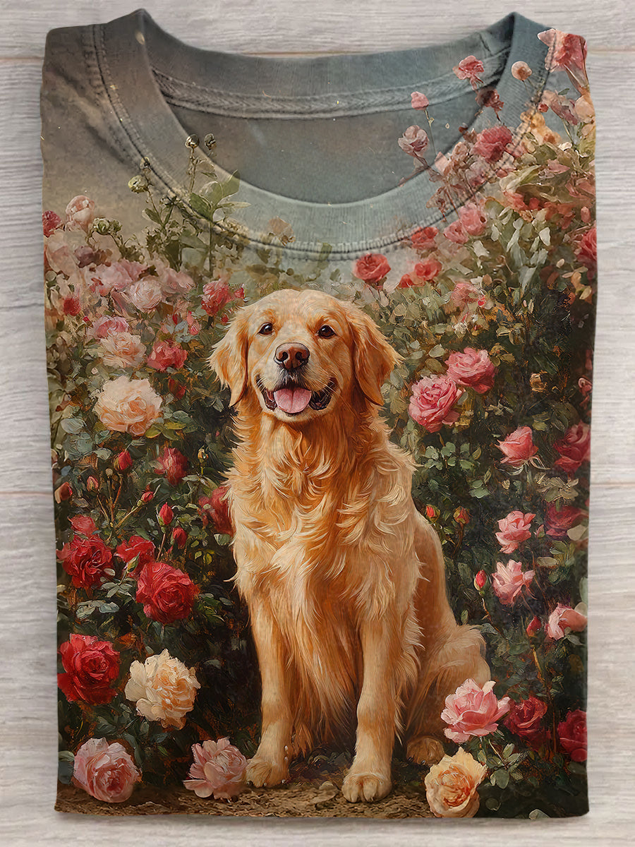 Golden Retriever In The Garden Unisex Tee