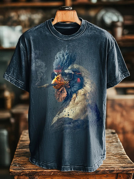 Unisex Fun Sunglasses Rooster Print Casual Tee
