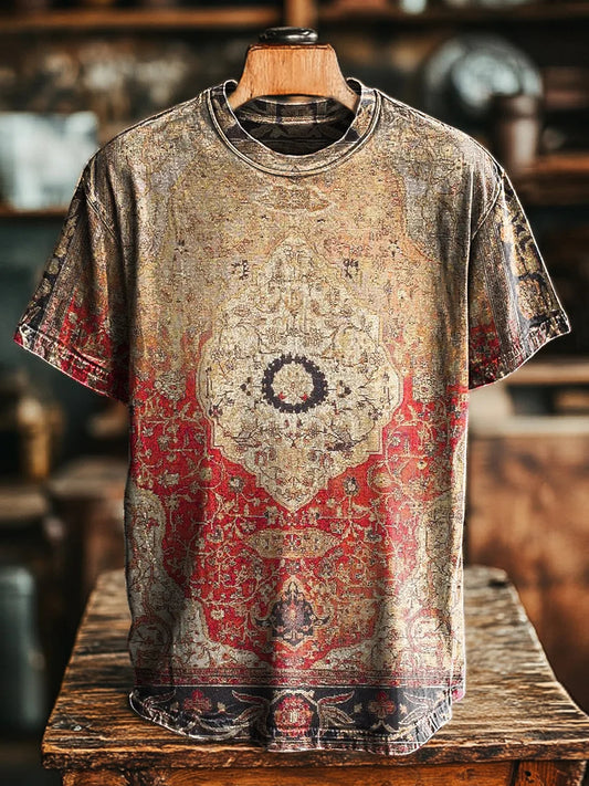 Unisex Vintage Gradient Ethnic Geometric Print Casual Tee