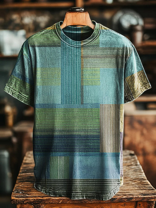 Unisex Retro Geometric Line Print Casual Loose Tee