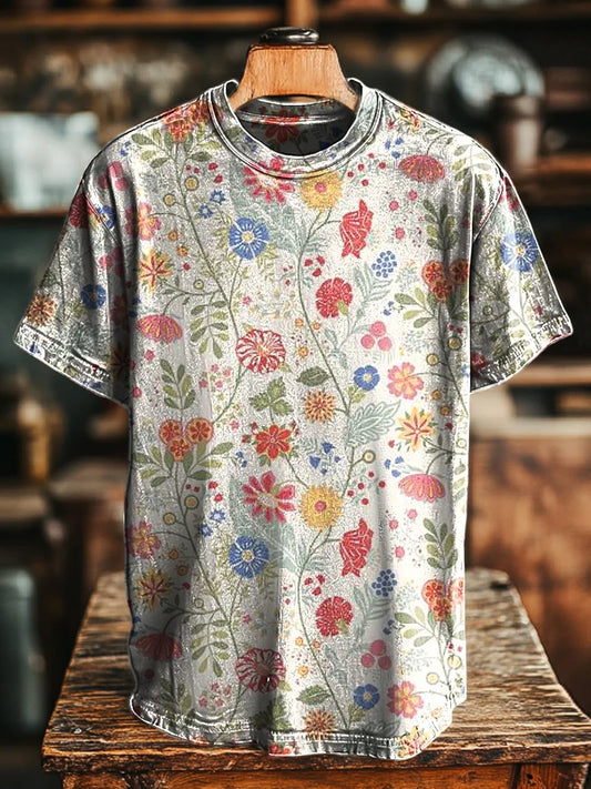 Unisex Retro Cute Floral Print Casual Loose Tee