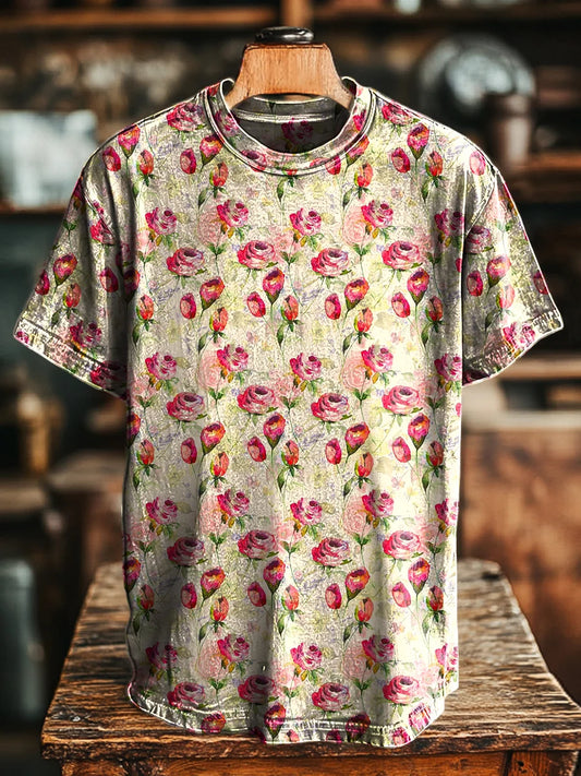 Unisex Retro Abstract Floral Print Casual  Tee