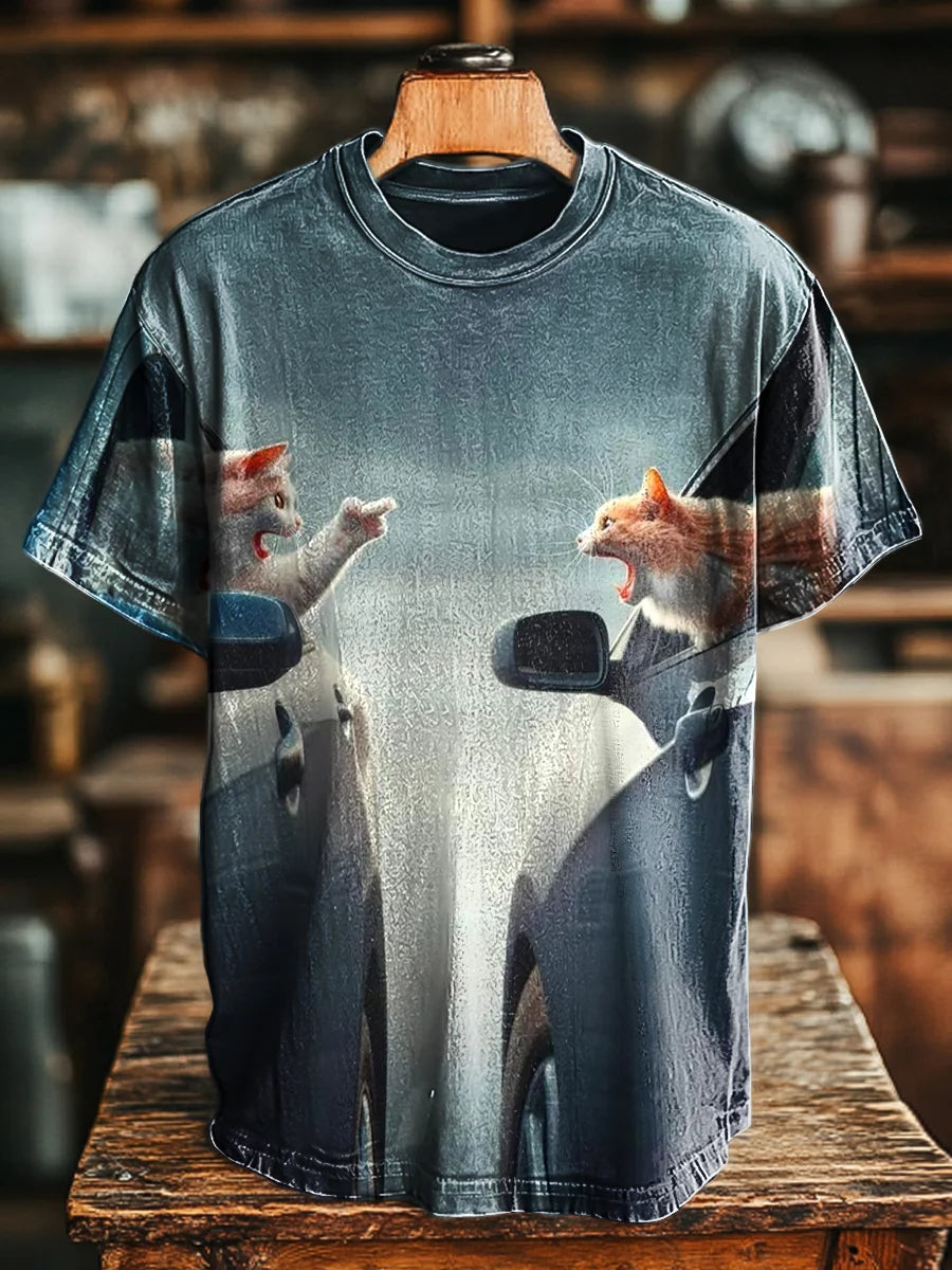 Unisex Fun Cat Print Casual Loose Art Print  Tee