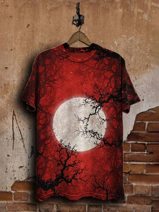 Unisex Blood Day Big Moon Print Casual  Tee