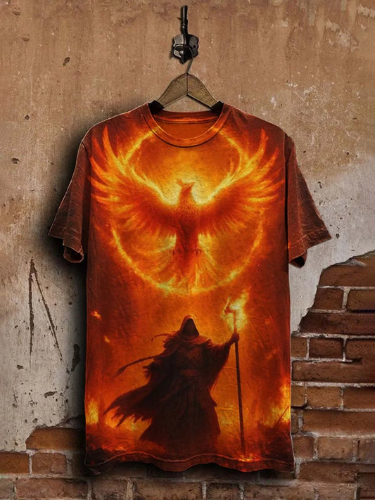 Unisex Abstract Fire Phoenix Printed Casual   Tee