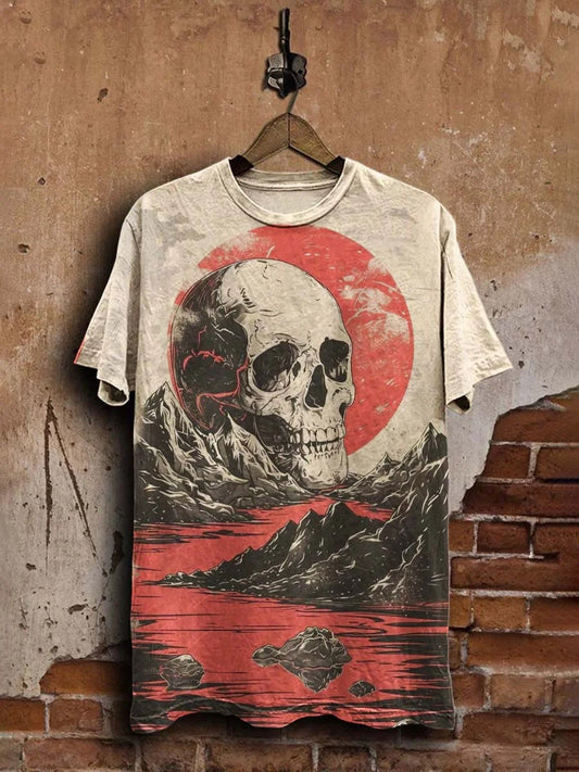 Unisex Vintage Skull Print Casual  Tee