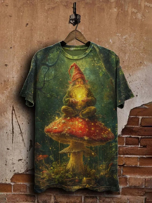 Unisex Gnome Elf Mushroom Print Casual  Tee