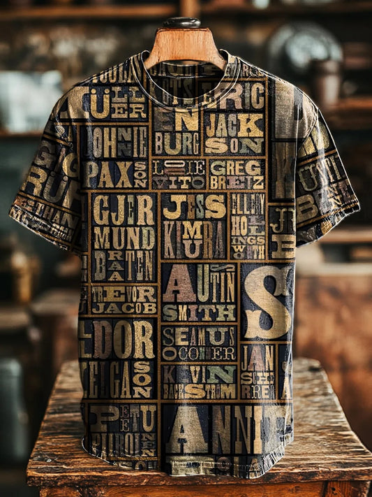 Unisex Retro Letter Printed Casual Loose Tee