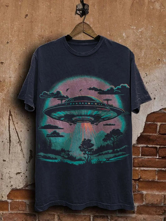 Unisex Vintage Airship Print Casual Tee