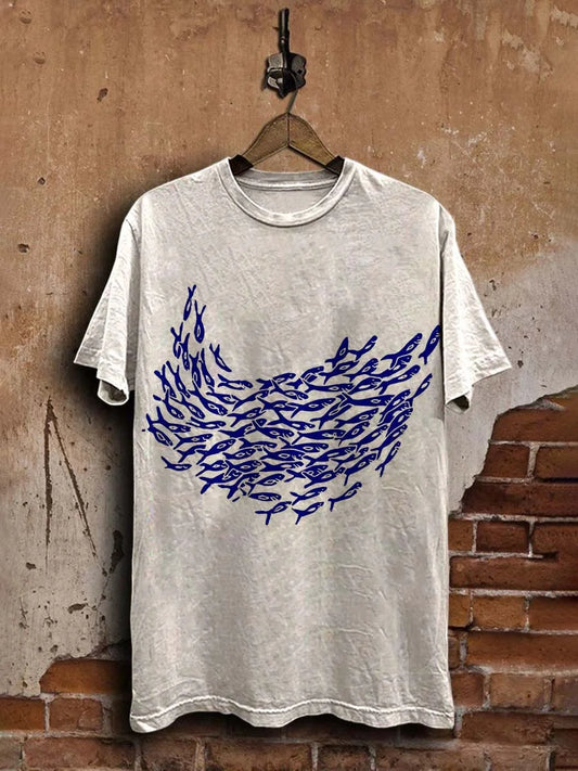 Unisex Funny Fish Print Casual  Tee