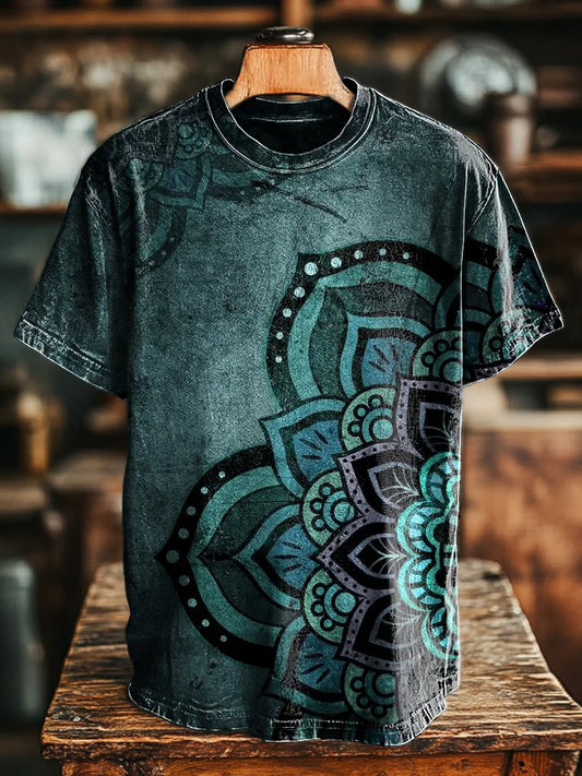 Unisex Vintage Dark Mandala Print Casual Loose Tee