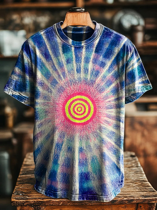 Unisex Vintage Abstract Line Tie-Dye Printed Casual Loose Tee