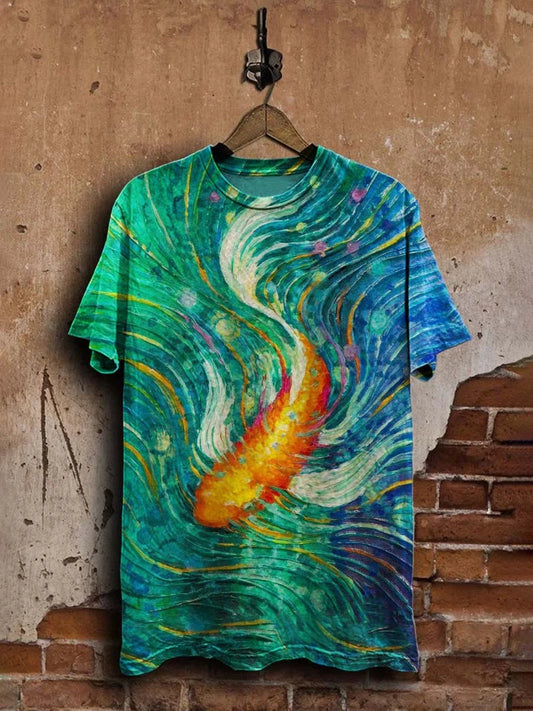 Unisex Oil Painting Goldfish Print Casual Tee