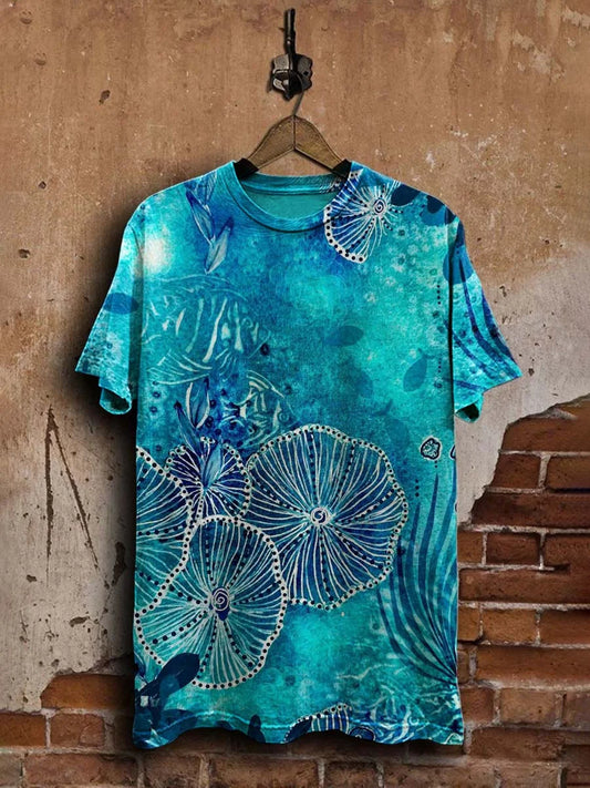 Unisex Oil Painting Abstract Underwater World Print Casual Tee