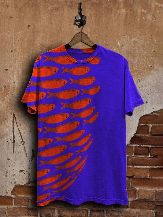 Unisex Abstract Fish Print Casual   Tee