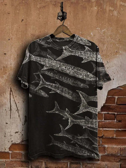 Unisex Abstract Letter Fish Print Casual  Tee