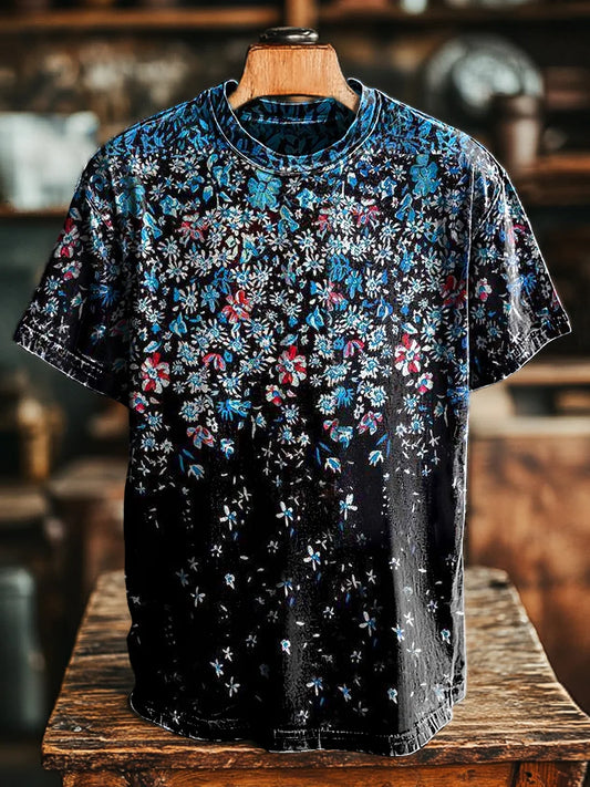Unisex Vintage Abstract Gradient Floral Print Tee