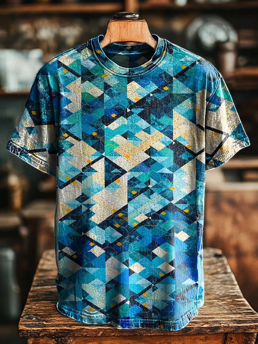 Unisex Vintage Abstract Geometric Print  Tee