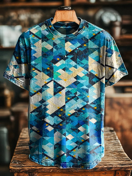 Unisex Vintage Abstract Geometric Print  Tee
