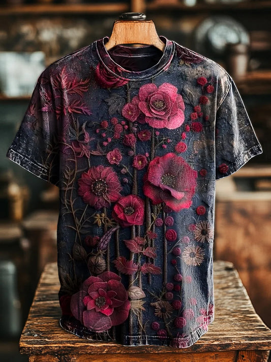 Unisex Vintage Abstract Floral Print  Tee