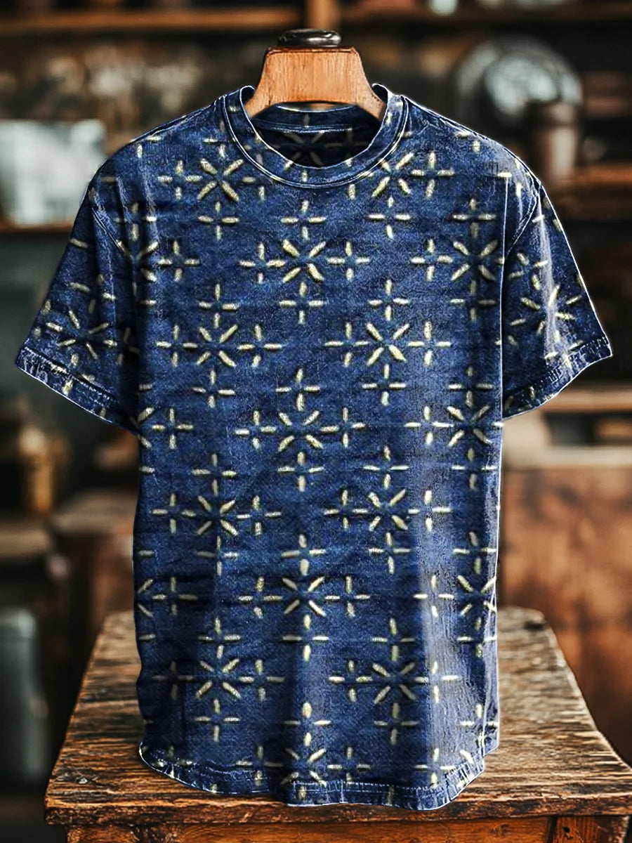 Unisex retro line geometric print casual loose  Tee