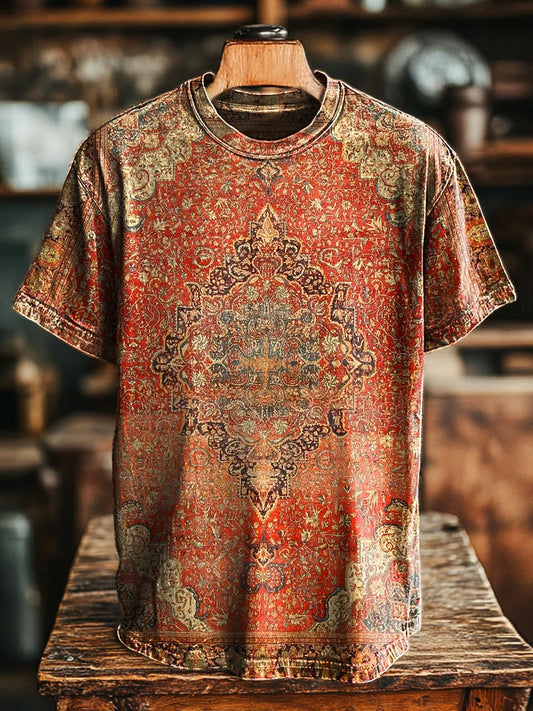 Unisex Retro Ethnic Geometric Printing Casual Loose Tee