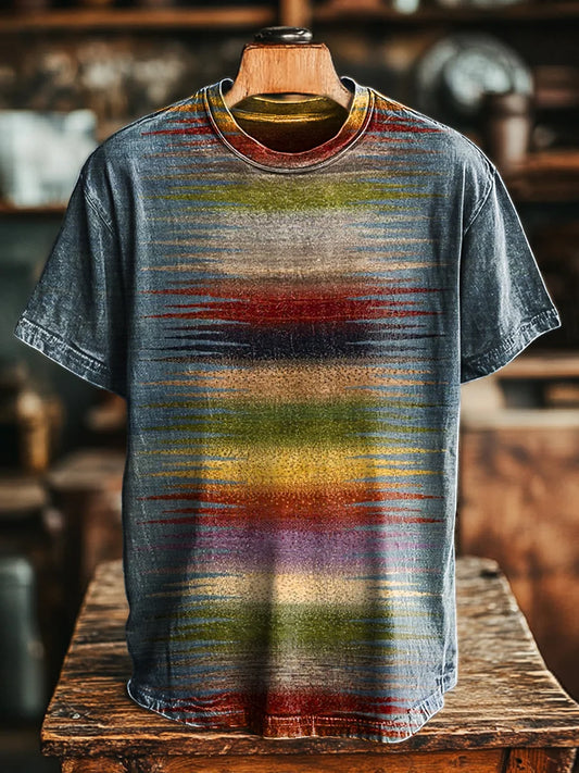 Unisex Retro Abstract Color Line Print Casual Loose  Tee