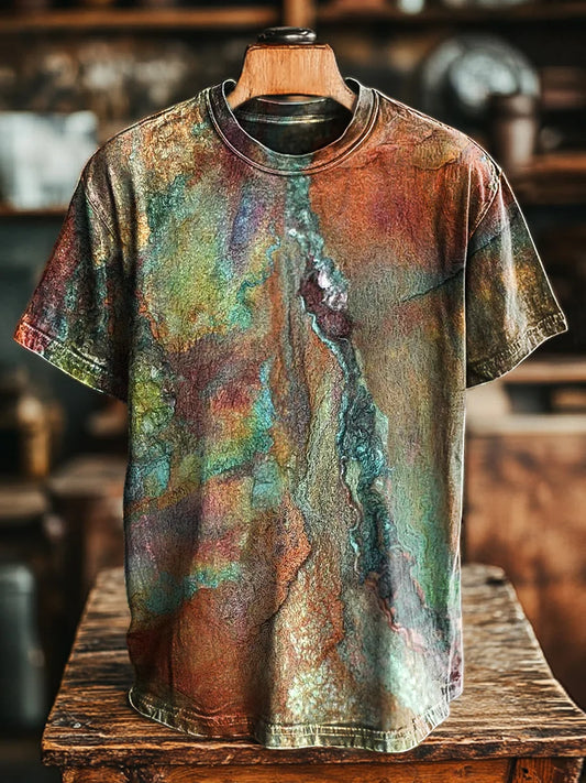 Unisex Vintage Colorful Textured Art Print Casual Loose Tee