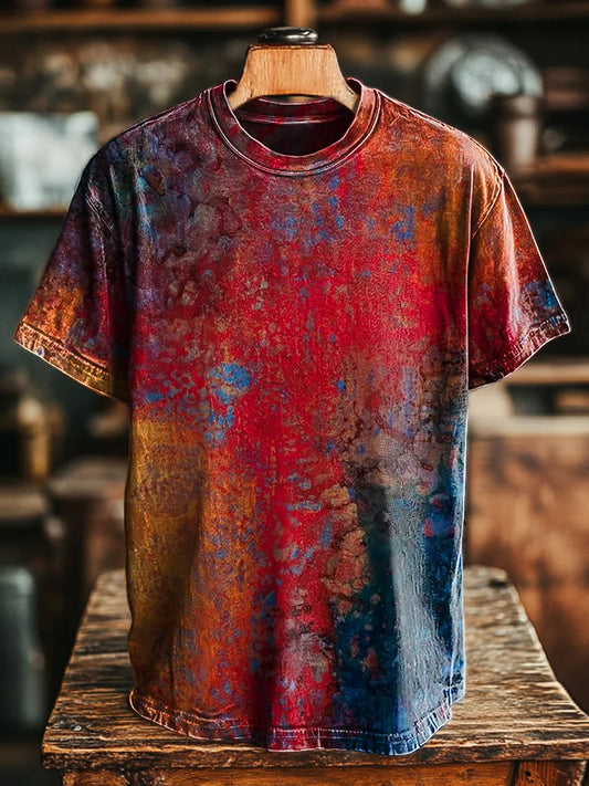 Unisex Vintage Abstract Textured Print Casual Loose Tee