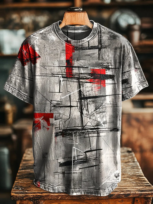 Unisex Vintage Abstract Line Art Print Casual Loose Tee