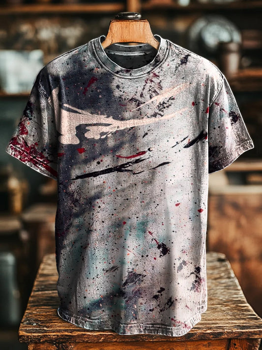 Unisex Vintage Abstract Ink Art Print Casual Loose Tee