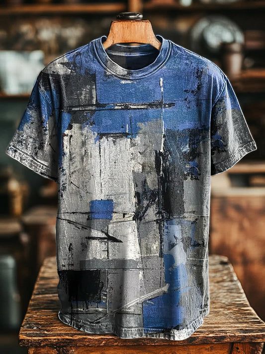 Unisex Vintage Abstract Geometric Graffiti Printed Casual Loose Tee