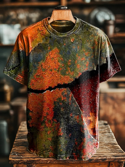Unisex Vintage Abstract Crackle Print Casual Loose Tee
