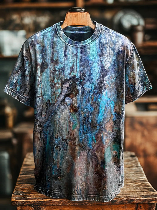 Unisex Vintage Abstract Color Textured Print Casual LooseTee