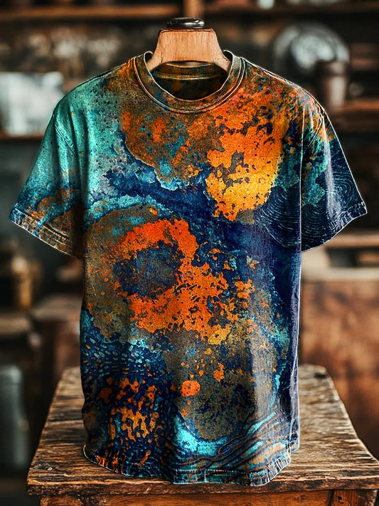 Unisex Vintage Swoosh Textured Print Casual Loose Tee