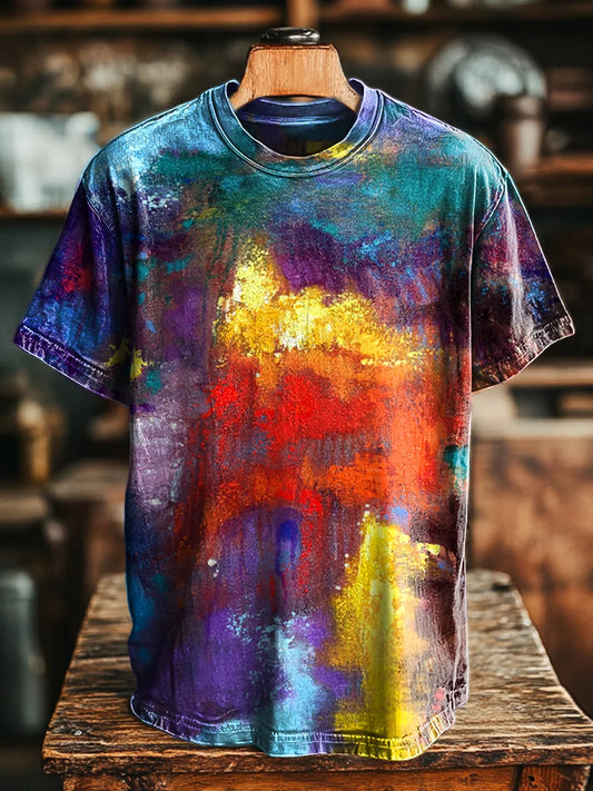 Unisex Vintage Abstract Color Swoosh Art Print Casual Loose Tee